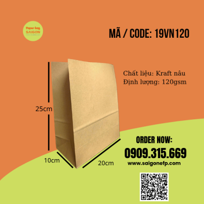 Túi giấy kraft nâu đựng vật dụng cá nhân size 20x10x25cm