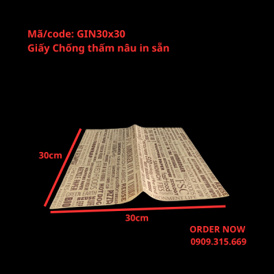 Giấy gói bánh mì hamburger chống dầu mỡ in sẵn size 30x30