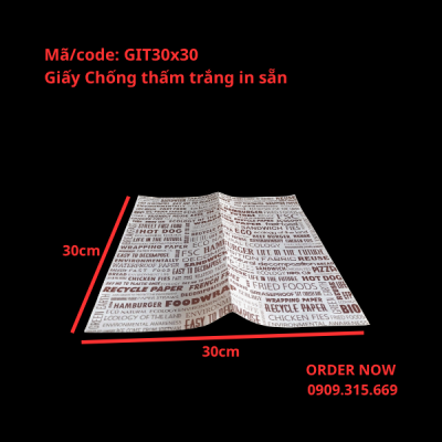 Giấy gói bánh chống thấm dầu mỡ in hoa văn size 30x30