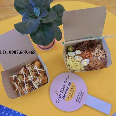 Hộp giấy kraft nắp gài 650ml đựng bánh tráng trộn