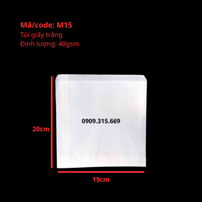Túi giấy trắng đáy dẹt đựng quà tặng size 19x20cm