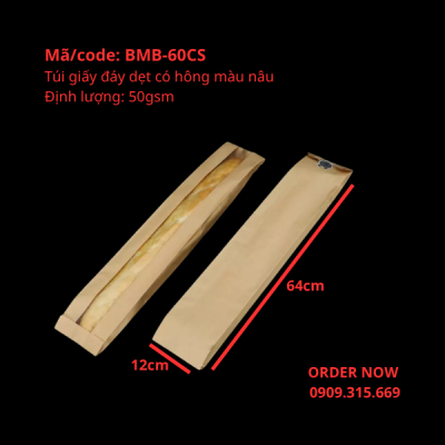 Túi giấy nâu đựng bánh mì baguette có cửa sổ giữa