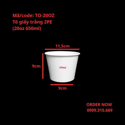 Tô giấy trắng đựng chè dung tích 600ml